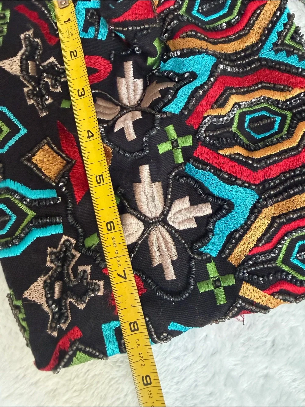 Zara Accessories Embroidered Beaded Wristlet Clutch Boho Pom Pom Bag